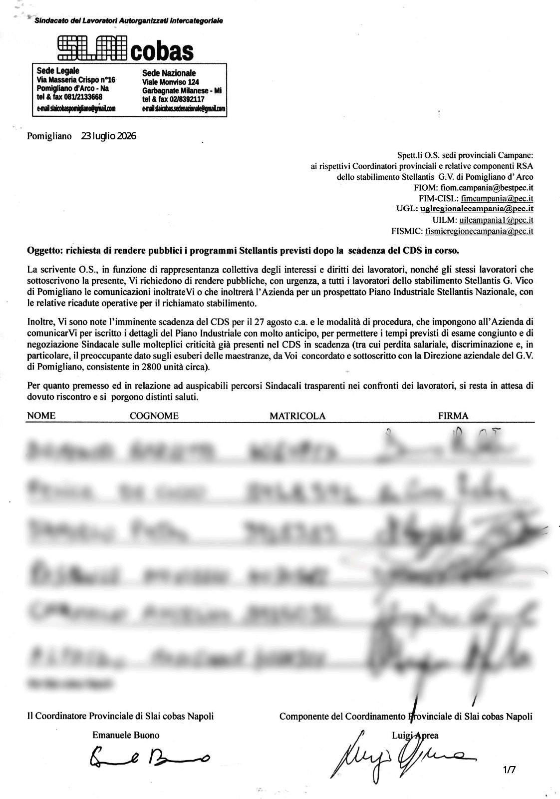 richiesta documenti su cds